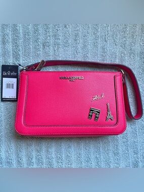 Karl Lagerfeld Paris French Rose Crossbody Clutch Bag Paris Pins Wristlet NWT